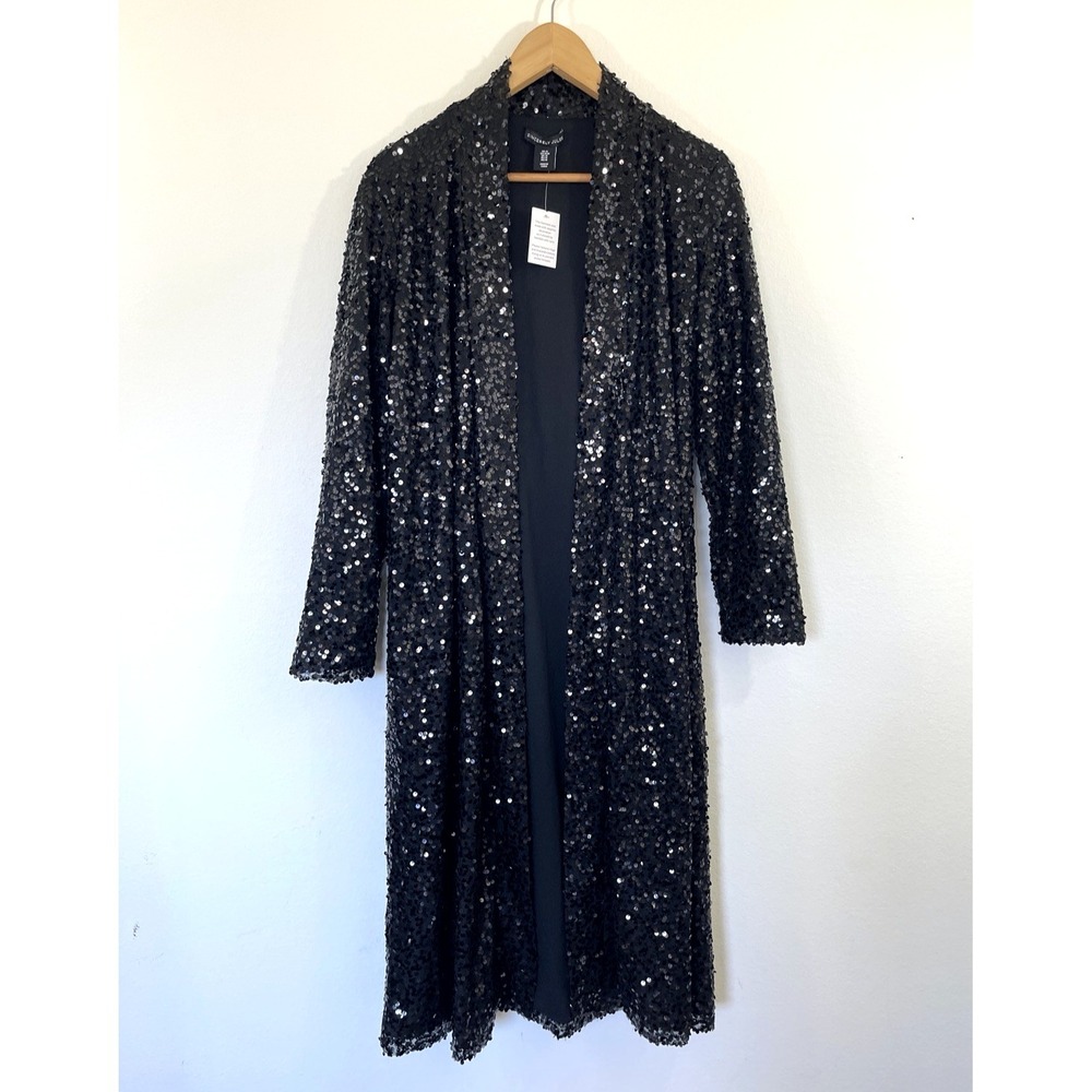 Sincerely Jules Womens Sequined Duster Coat Size M Black Glam Party Event NWT